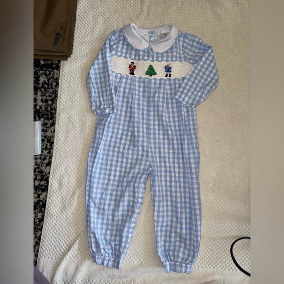 Christmas Nutcracker Blue Checkered Kids Romper - Picture 2 of 4